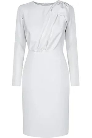 Swing Bridget | Altalena Moda Donna Elegante Matita Lavoro | tubini | Abito Festivo | Vestito da Festa Cocktail | Abiti Vintage | Lunghezza al Ginocchio | Manica Lunga | Bianco | XL(42)
