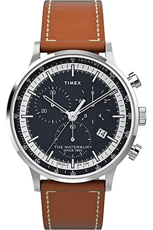 Timex Waterbury Classic Chrono 40mm, orologio elegante al quarzo in acciaio inossidabile con cinturino in pelle, Brown, 20 TW2V30800