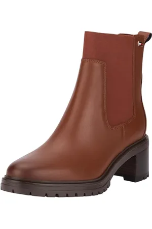 Tommy Hilfiger Donna Stivaletti Chelsea Mid Heel in Pelle, Marrone (Cognac Brown), 40