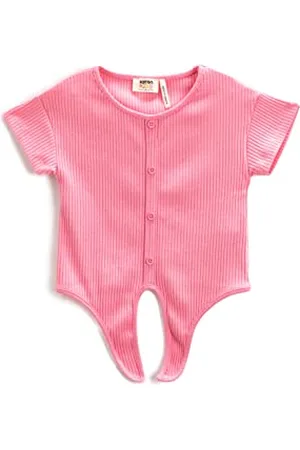 Koton Basic Crop T-Shirt Tie-Front Detail Ribbed Button Short Sleeve, (274), 5-6 Anni Bambina