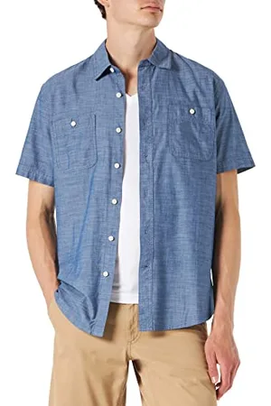 Amazon Camicia in Chambray a Manica Corta vestibilità Regular Uomo, , XL