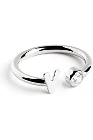 SINGULARU Anello Personalizzato Letter Spark. Regolabile. Argento Sterling 925 con Finitura Placcata Rodio. Taglia Unica. Gioielli da Donna. Lettera V
