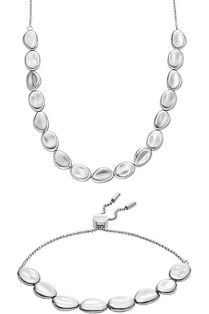 Skagen Collana e Bracciale da Donna Anja Pebbles in Acciaio Inossidabile Argento, Set
