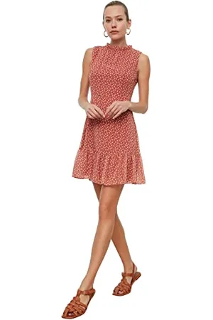 Trendyol Women Line Regular Fit Woven Dress Mini Abito in Tessuto dalla vestibilità Regolare a Trapezio da Donna, , 46