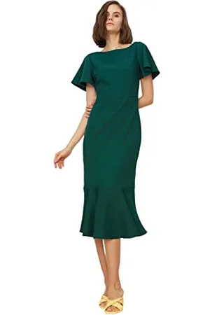 Trendyol Regular Fit Woven Dress Women Basics Midi Wrapover Abito in Tessuto dalla vestibilità Regolare, , 74 Donna