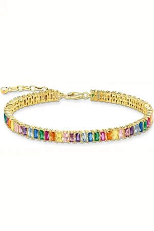 Thomas Sabo Bracciale tennis da donna placcato in oro giallo 750, lunghezza 16-19 cm, A2030-996-7-L19V, 16-19 cm, Argento sterling Oro giallo, Zirconia cubica