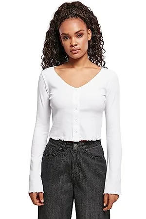 Urban classics Cardigan Da Donna, Cropped Rib, Maglia Di Tuta (White), L