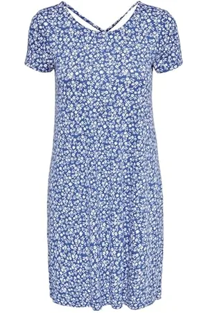 ONLY ONLBERA Back Lace UP S/S Dress Jrs Noos Vestito, Blu Strong/AOP: Fiori Bianchi, M da Donna