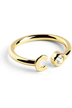 SINGULARU Anello Personalizzato Letter Spark. Regolabile. Argento Sterling 925 con Finitura Placcata 18Kt. Taglia Unica. Gioielli da Donna. Lettera C