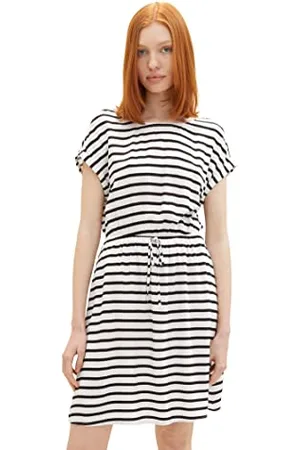 TOM TAILOR 1038440 Vestito, 32615-White Black Stripe, L Donna