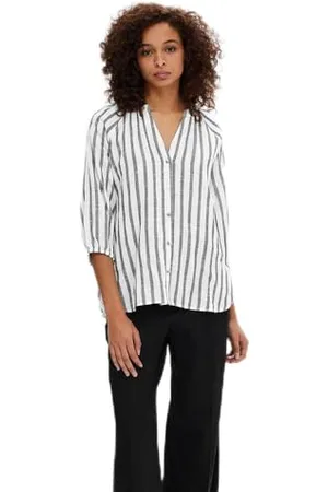 SELECTED Slfalberta 3/4 Stripe Shirt Noos Blusenshirt, Bianco Neve/Strisce: Strisce Nere, 46 Donna