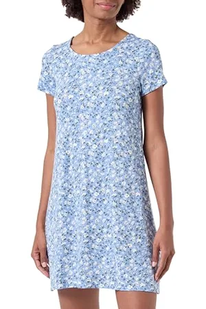 ONLY Onlbera Back Lace Up S/S Dress Jrs Noos, Vestito, Donna, Della Robbia Blue/DOP: KALLY BEIGE WHITE FLOWER, S
