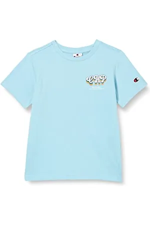 Champion Rochester 1919 Graphic Gallery Small Script Logo Crewneck S-s Maglietta, (Azzurro Chiaro Prb), 7-8 Anni Bambini e Ragazzi