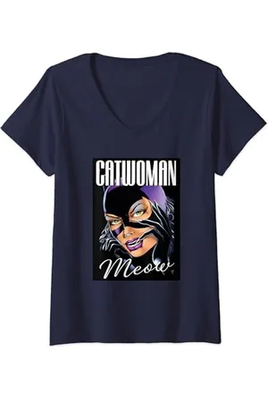 DC Comics Originals Batman Catwoman Feline Fatale Maglietta con Collo a V