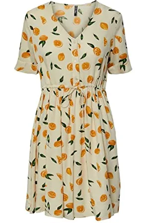Pieces® Pcnya SS Dress BF Vestito, Betulla/AOP:Limone, XS Donna