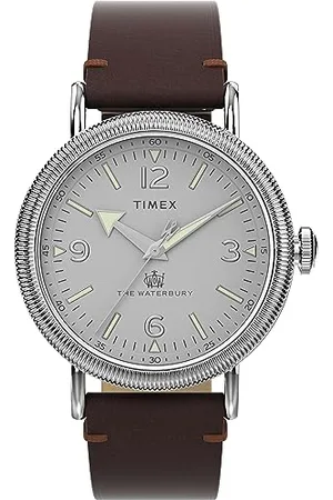 Timex Orologio da uomo Waterbury da 40 mm, cinturino a sgancio rapido in due pezzi in pelle , quadrante argentato, cassa argentata TW2W20300