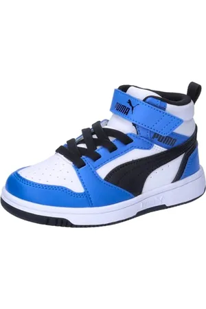 PUMA Rebound V6 Mid Ac+ Ps, Scarpe da ginnastica Unisex - Bambini e ragazzi, White Black Racing Blue, 31 EU