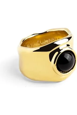 SINGULARU Anello My Onyx. Ottone Massiccio con Finitura Placcata 18Kt e Pietra Onice. Gioielli da Donna. Misura 14