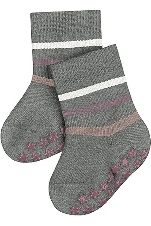 Falke Multi Stripe B HP cotone con suola in gomma 1 paio, Calze da casa Unisex - Bimbi 0-24, Grigio (Light Grey 3407), 62-68