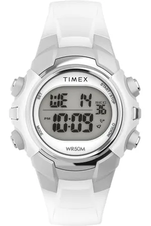 Timex Orologio sportivo unisex da 33 mm, cinturino in resina bianca, quadrante digitale, cassa argentata TW5M61500