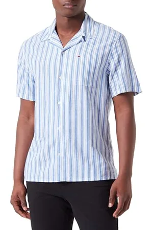 Tommy Hilfiger Camicia Uomo Linen Shirt Maniche Corte, Multicolore (Persian Blue Stripe), XS