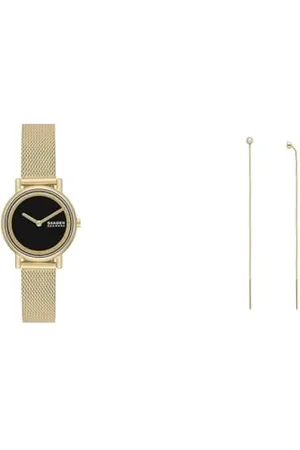 Skagen Orologio da donna Signatur Lille in acciaio inossidabile e orecchini Kariana in argento sterling, tonalità oro, set