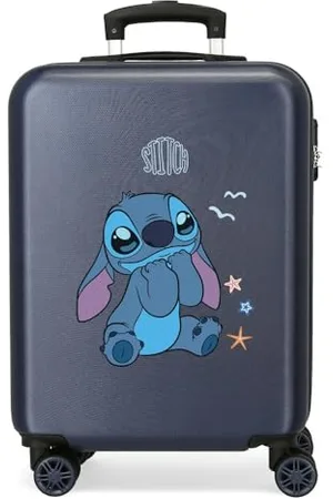 Disney Stitch Excited Luggage - Bagaglio per bambini, unisex per bambini, Excited Blue Side Combination Lock 4 ruote bagaglio a mano è realizzato in ABS, un materiale rigido e leggero.