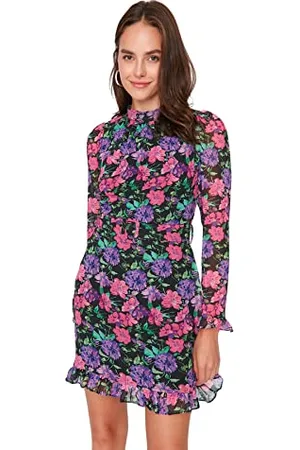Trendyol Woman Mini Bodycon High Neck Woven Dress Vestito, Black, 40 Donna