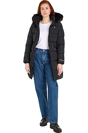 Calvin Klein Jeans Cappotto Donna Faux Fur Hooded Fitted Long Invernale, (Ck Black), XXL