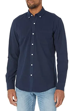 Amazon Camicia Oxford con Tasca a Maniche Lunghe dalla vestibilità Aderente Uomo, , XL