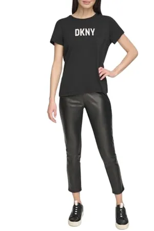 DKNY Maglietta con Logo Glitterato T-Shirt, , S Donna