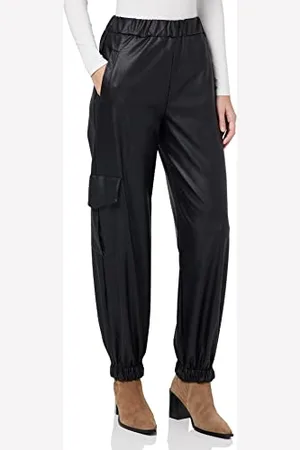 KENDALL + KYLIE KENDALL & KYLIE K&K W VGN Leather Cargo Pants KKW3712008, Black, S Women