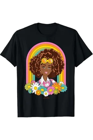 Barbie Afro Retro Arcobaleno E Fiori Maglietta