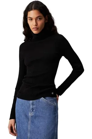 Calvin Klein Jeans Woven Label Roll Neck Sweater J20j224225, Maglione a collo alto Donna, (Ck Black), XL