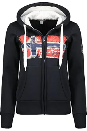 Geographical Norway Gayto Lady - Felpa Cappuccio Donna con Tasche A Canguro - Felpa A Manica Lunga Calda - Giacca Abito Ideale Primavera Estate Autunno Inverno (Marino L-Taglia 3)