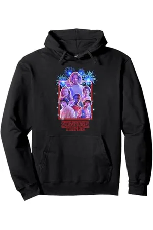 Stranger Things Netflix Group Shot Fireworks Poster Felpa con Cappuccio