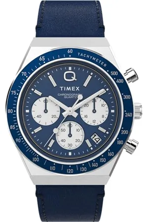 Timex Orologio da uomo Q con cronografo, 40 mm, cinturino in due pezzi a sgancio rapido in pelle , quadrante , cassa in acciaio inox TW2W51700