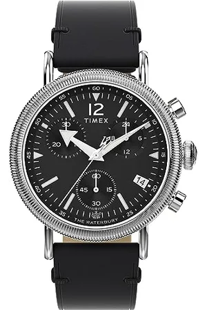 Timex Orologio cronografo Waterbury da uomo, 40 mm, cinturino a sgancio rapido in due pezzi in pelle nera, quadrante , cassa argentata TW2W20600