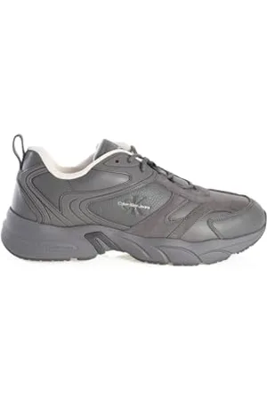 Calvin Klein Uomo Sneakers Suola Grossa Retro Tennis Low Lace in Pelle, Grigio (Charcoal Grey), 46