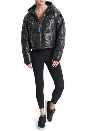 DKNY Embossed Crosswalk Print Cropped Puffer Jacket Giacca, , S Donna