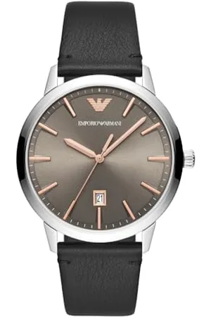 Emporio Armani Orologio da uomo, movimento a tre lancette con data, cassa in acciaio inossidabile argento 43 mm con cinturino in pelle, AR11277