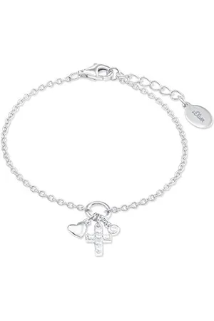 QS by s.Oliver Bracciale in 925 per bambine, con zirconi sintetici, 14+2 cm, bianco, croce, Fornito in confezione regalo