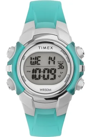 Timex Orologio sportivo unisex da 33 mm, cinturino in resina , quadrante digitale, cassa argentata TW5M61400