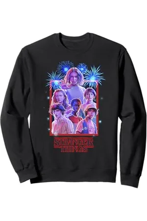 Stranger Things Netflix Group Shot Fireworks Poster Felpa anica lunga