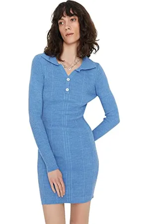 Trendyol Abito da Maglia con Scollo a Polo Regolare da Donna Vestito, , M