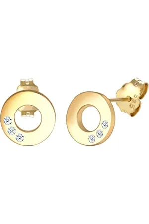 Elli Diamonds Orecchini Donne Signore Borchie Cerchio Geo Elegante con diamante (0,03 Ct.) In 585 Oro Giallo