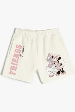 Koton Minnie Mouse And Daisy Duck Shorts Pockets Drawstring Cotton Pantaloncini, (010), 9-10 Anni Girls