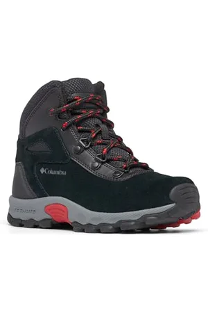 Columbia Newton Ridge Amped, Stivali da trekking e trekking a vita media Unisex - bambini e ragazzi, Black/Mountain Red Youth, 39 EU
