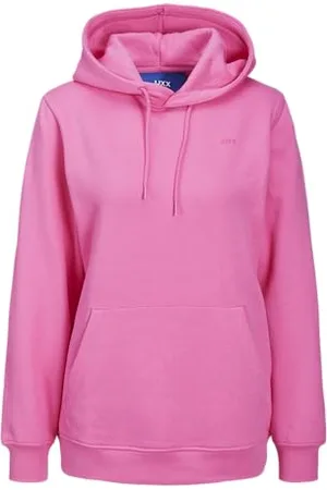 JJXX JXABBIE LS REL Every Brush Hood Noos Felpa con Cappuccio, Carmine Rose/Print:Magenta Logo, L da Donna