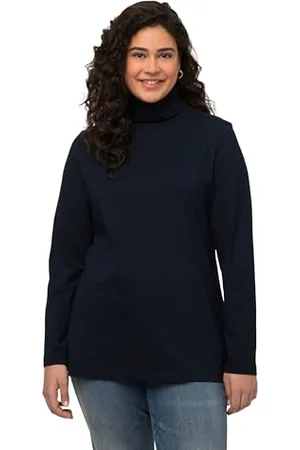 Ulla Popken Polo Basic T-Shirt, Blu/Nero, 56-58 Donna